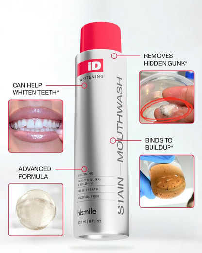 Hismile iD Stain Whitening Mouthwash for White Teeth, Freshens Breath with Essential Oils 237ml