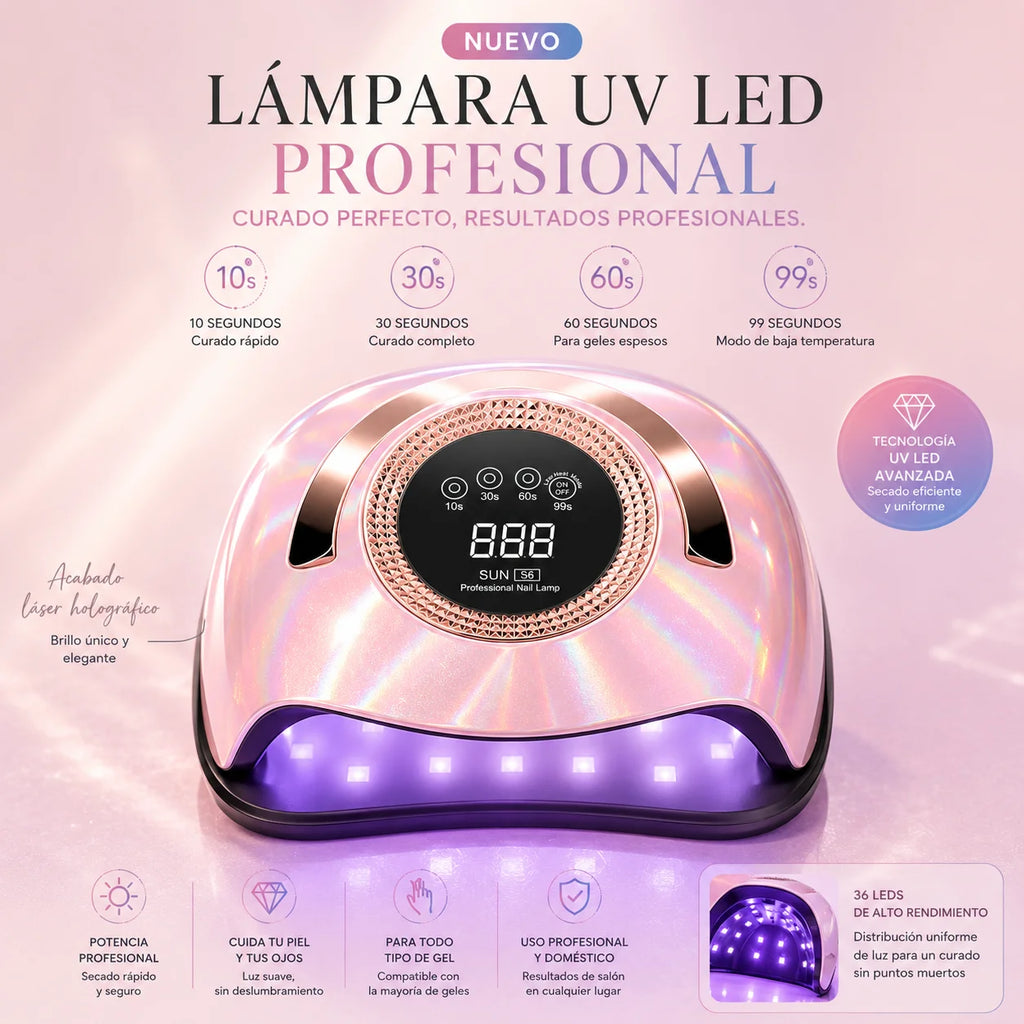 268W UV LED Nail Lamp – Pink & White Gradient Professional Gel Nail Dryer with 36 LED Beads, Smart Sensor & 4 Timer Settings