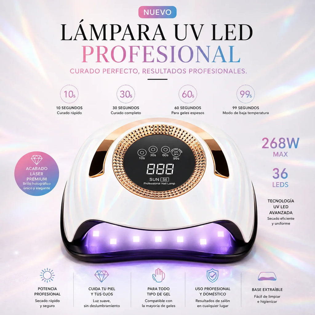 268W UV LED Nail Lamp – Pink & White Gradient Professional Gel Nail Dryer with 36 LED Beads, Smart Sensor & 4 Timer Settings