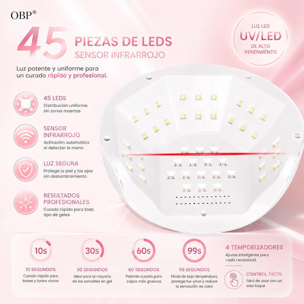288W UV LED Nail Lamp with Smart Sensor – Professional Gel Nail Dryer, 45 LED Beads, 4 Timer Settings & UV Protection Gloves