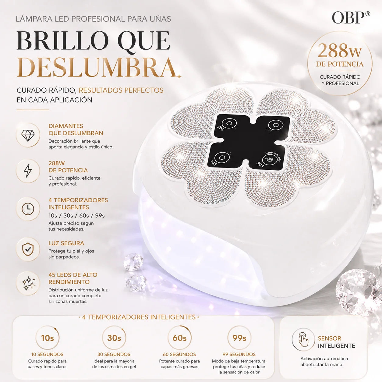 288W UV LED Nail Lamp with Smart Sensor – Professional Gel Nail Dryer, 45 LED Beads, 4 Timer Settings & UV Protection Gloves