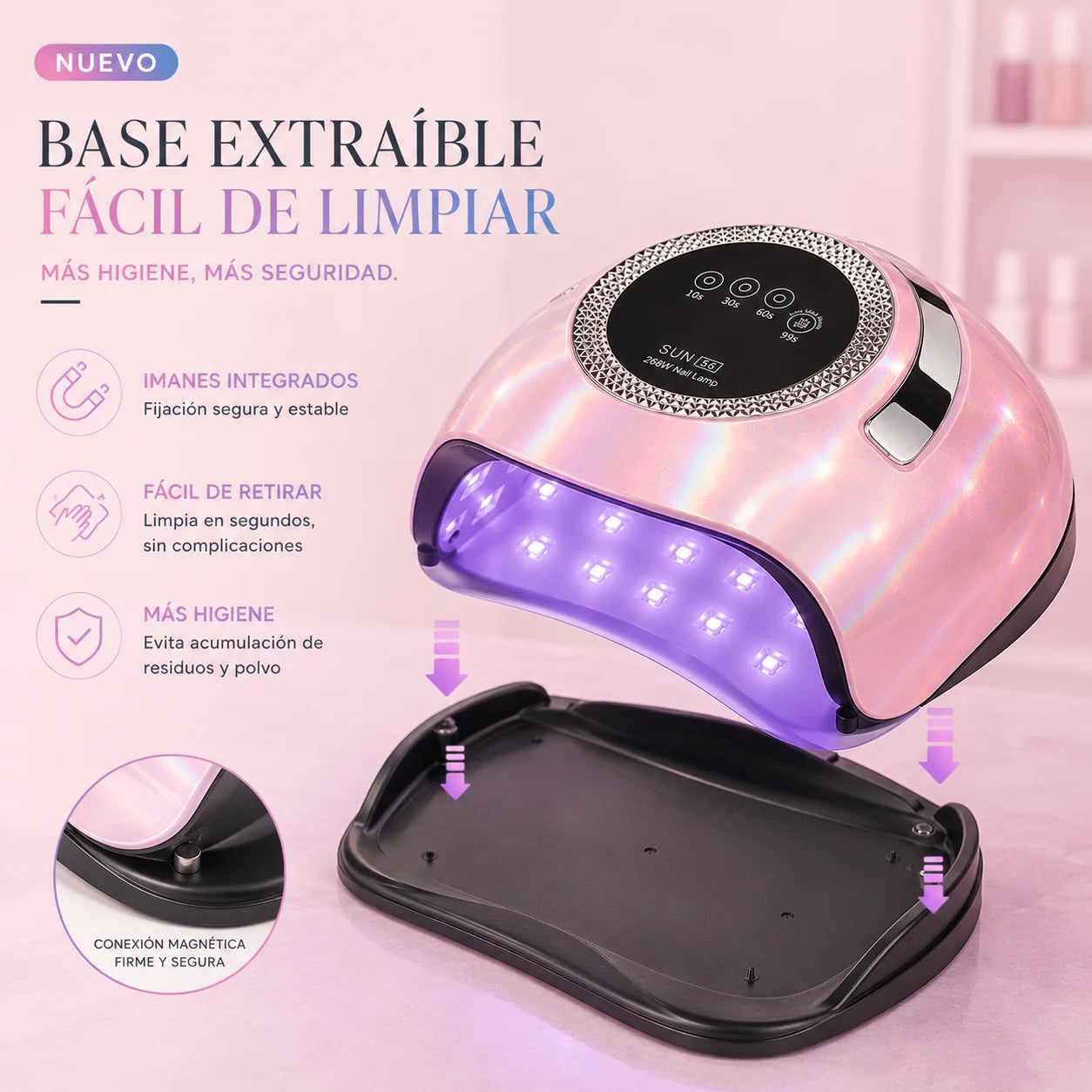 268W UV LED Nail Lamp – Pink & White Gradient Professional Gel Nail Dryer with 36 LED Beads, Smart Sensor & 4 Timer Settings