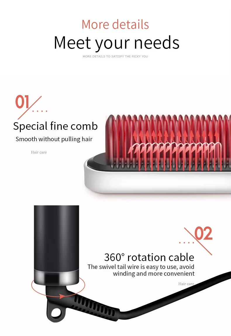 Electric Hot Hair Straightening Comb – Ionic Anti-Scald Hair Straightener Brush for Fast Smoothing & Styling at Home