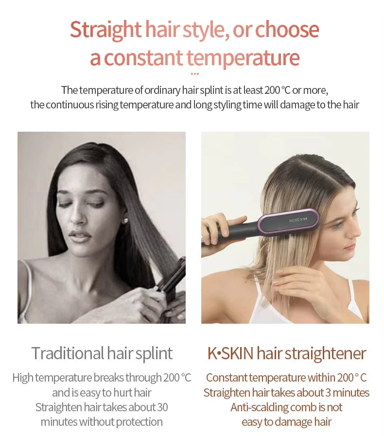 Electric Hot Hair Straightening Comb – Ionic Anti-Scald Hair Straightener Brush for Fast Smoothing & Styling at Home