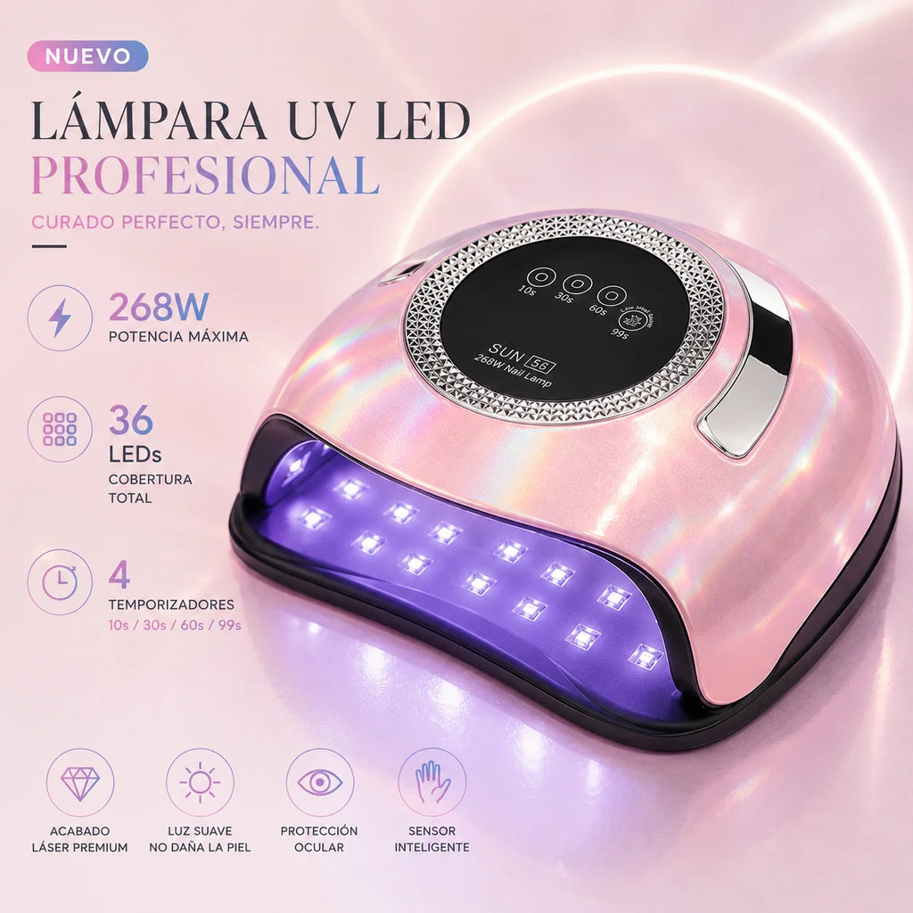 268W UV LED Nail Lamp – Pink & White Gradient Professional Gel Nail Dryer with 36 LED Beads, Smart Sensor & 4 Timer Settings