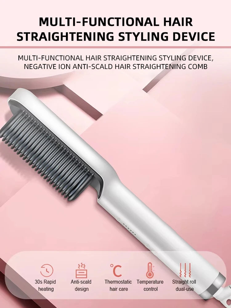 Electric Hot Hair Straightening Comb – Ionic Anti-Scald Hair Straightener Brush for Fast Smoothing & Styling at Home