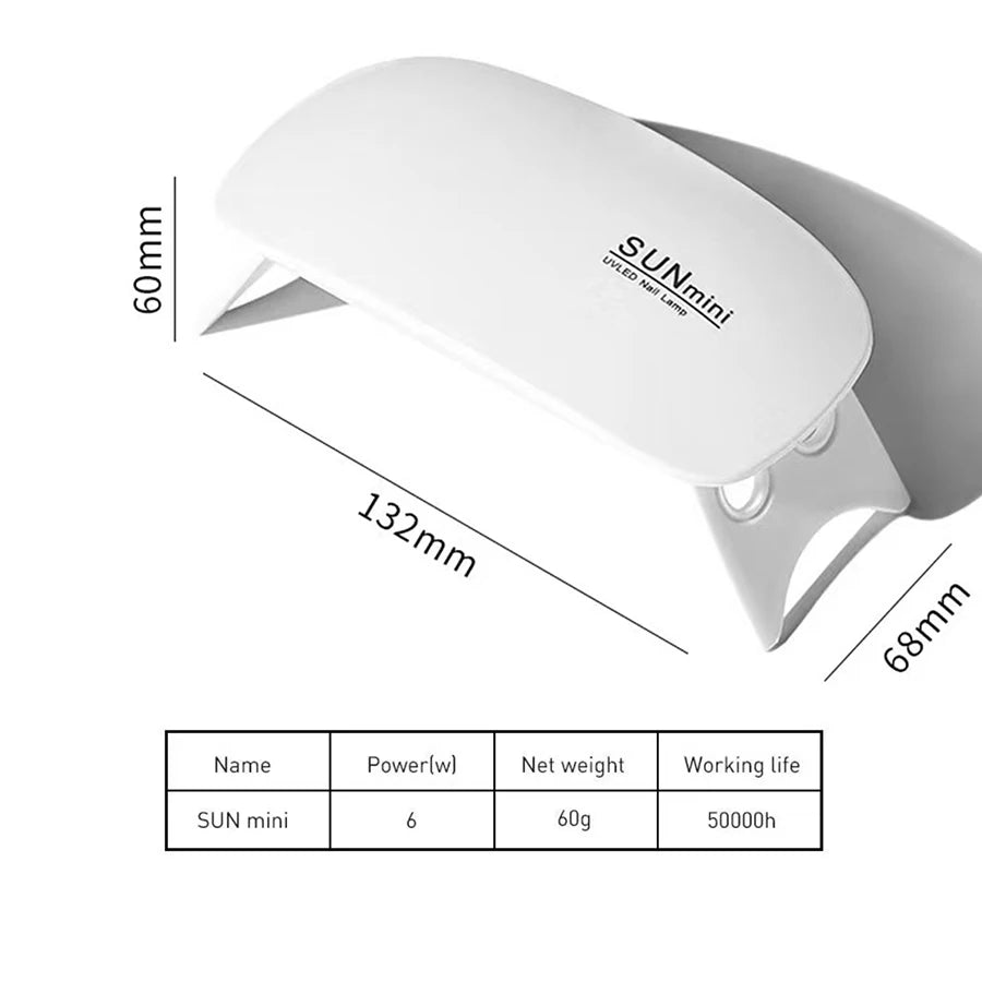 Portable 6W UV LED Sun Mini Nail Dryer Lamp – Compact Gel Nail Curing Light for Home & Travel Use