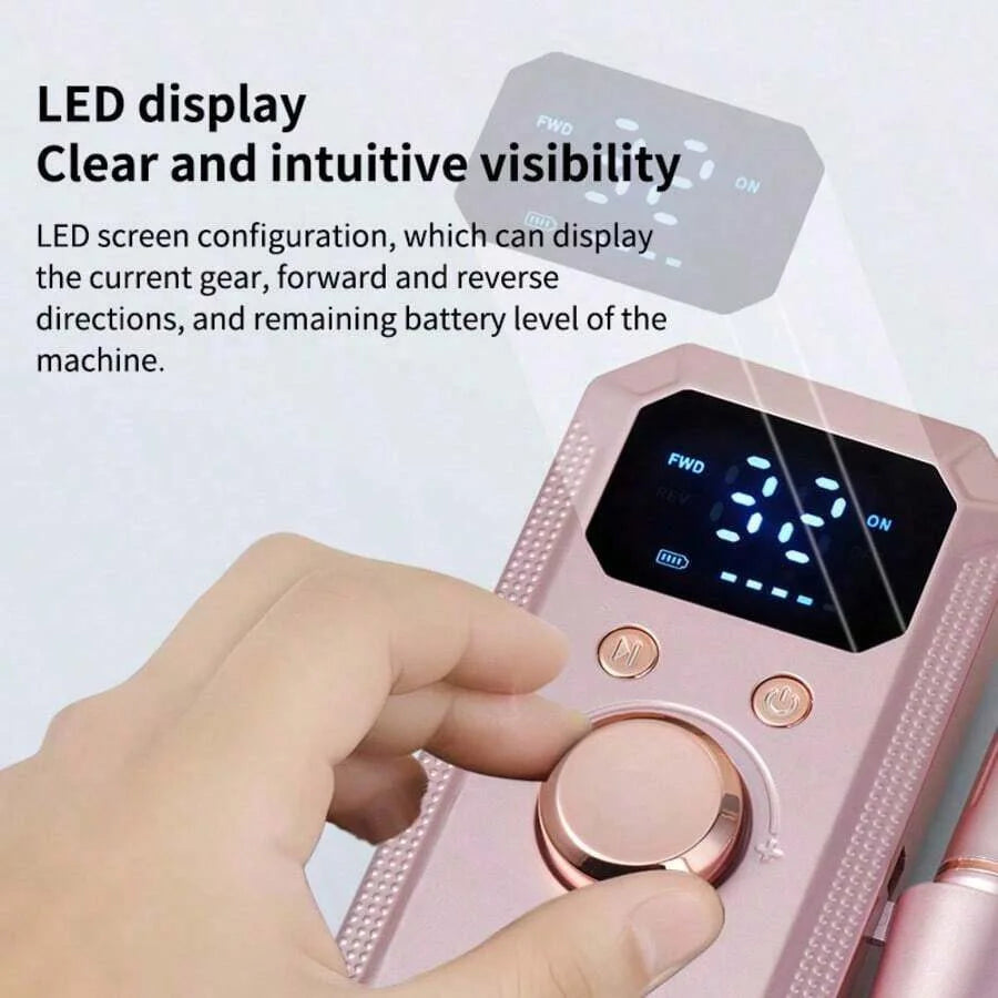Professional Electric Nail Drill Kit with HD Digital Display – USB Rechargeable Nail & Gel Polisher, 11 Drill Bits & 20 Sanding Bands
