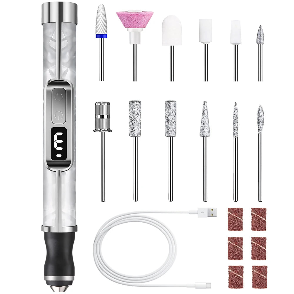 Professional Electric Nail Drill Kit with LED Display – 12 Drill Bits for Acrylic, Gel, Manicure & Pedicure Nail Polishing