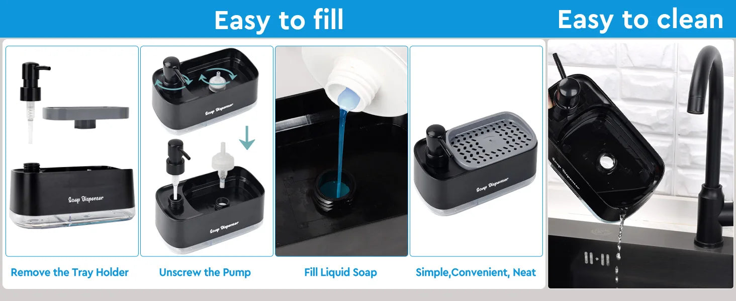 DuoClean™ Space-Saving 3-in-1 Kitchen Organizer with Dual Soap Pumps and Sponge Storage