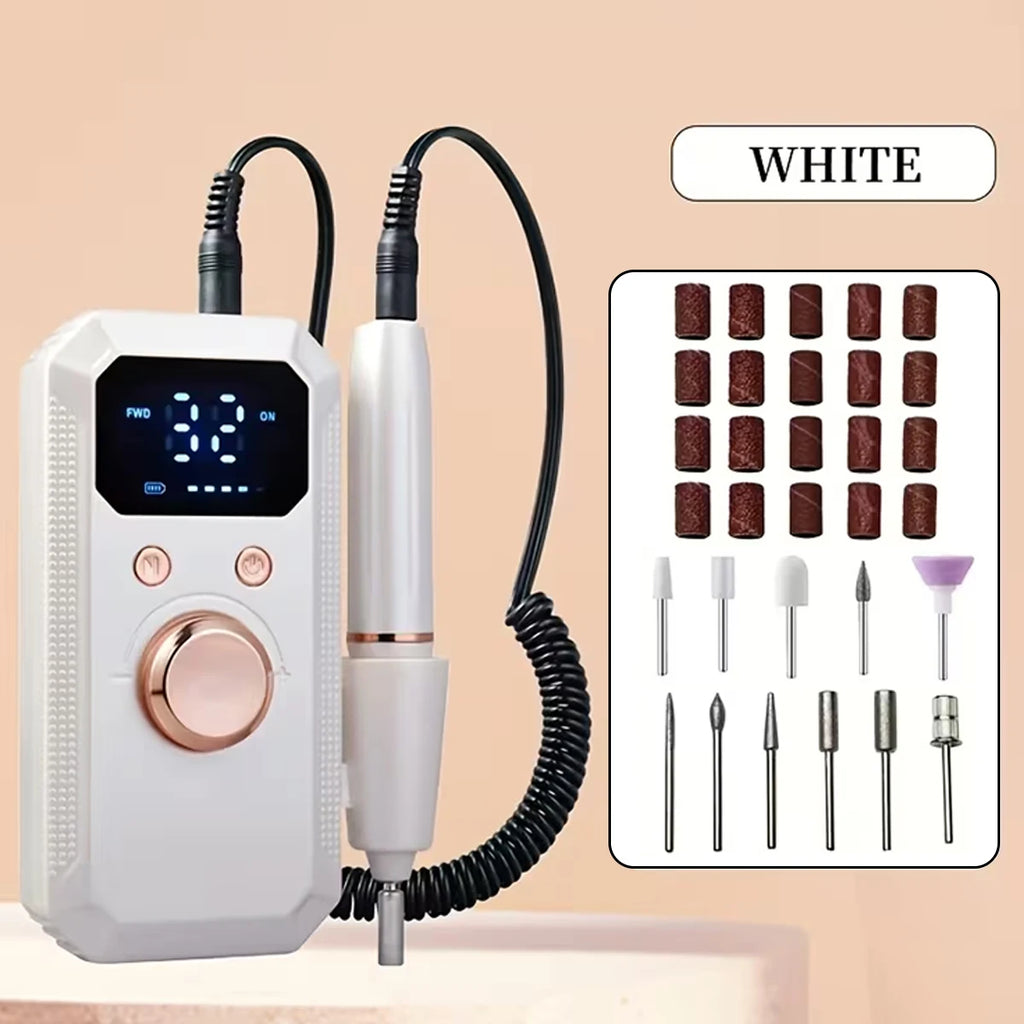 Professional Electric Nail Drill Kit with HD Digital Display – USB Rechargeable Nail & Gel Polisher, 11 Drill Bits & 20 Sanding Bands