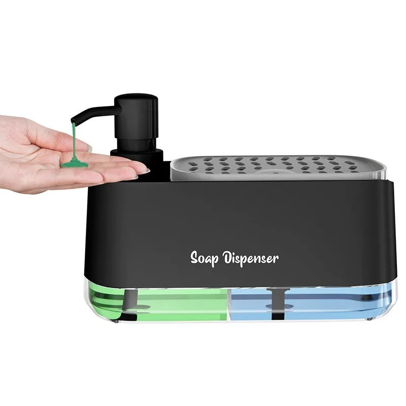 DuoClean™ Space-Saving 3-in-1 Kitchen Organizer with Dual Soap Pumps and Sponge Storage