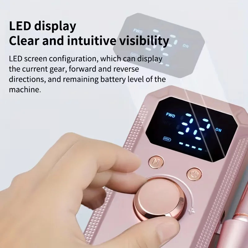 Professional Electric Nail Drill Kit with HD Digital Display – USB Rechargeable Nail & Gel Polisher, 11 Drill Bits & 20 Sanding Bands