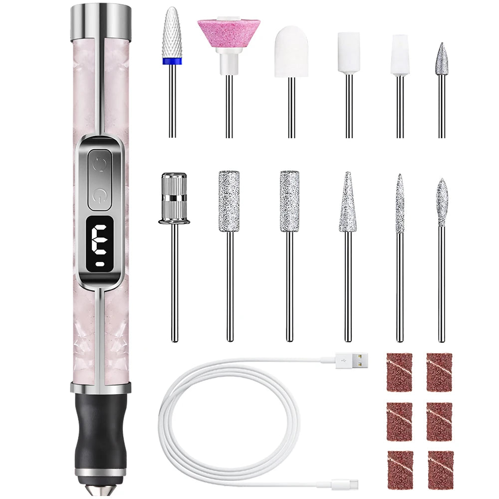 Professional Electric Nail Drill Kit with LED Display – 12 Drill Bits for Acrylic, Gel, Manicure & Pedicure Nail Polishing