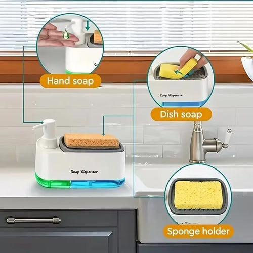 DuoClean™ Space-Saving 3-in-1 Kitchen Organizer with Dual Soap Pumps and Sponge Storage