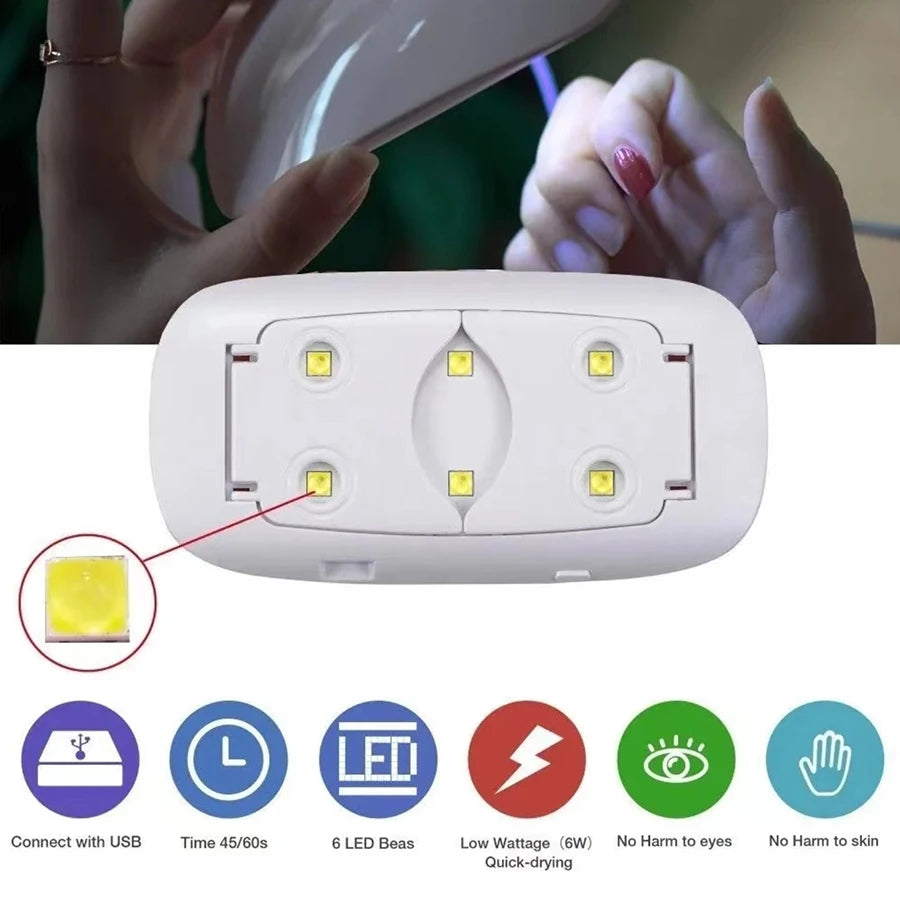 Portable 6W UV LED Sun Mini Nail Dryer Lamp – Compact Gel Nail Curing Light for Home & Travel Use