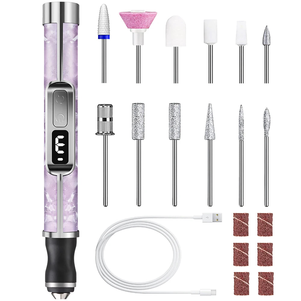 Professional Electric Nail Drill Kit with LED Display – 12 Drill Bits for Acrylic, Gel, Manicure & Pedicure Nail Polishing