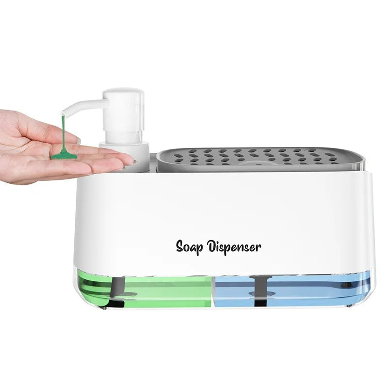 DuoClean™ Space-Saving 3-in-1 Kitchen Organizer with Dual Soap Pumps and Sponge Storage