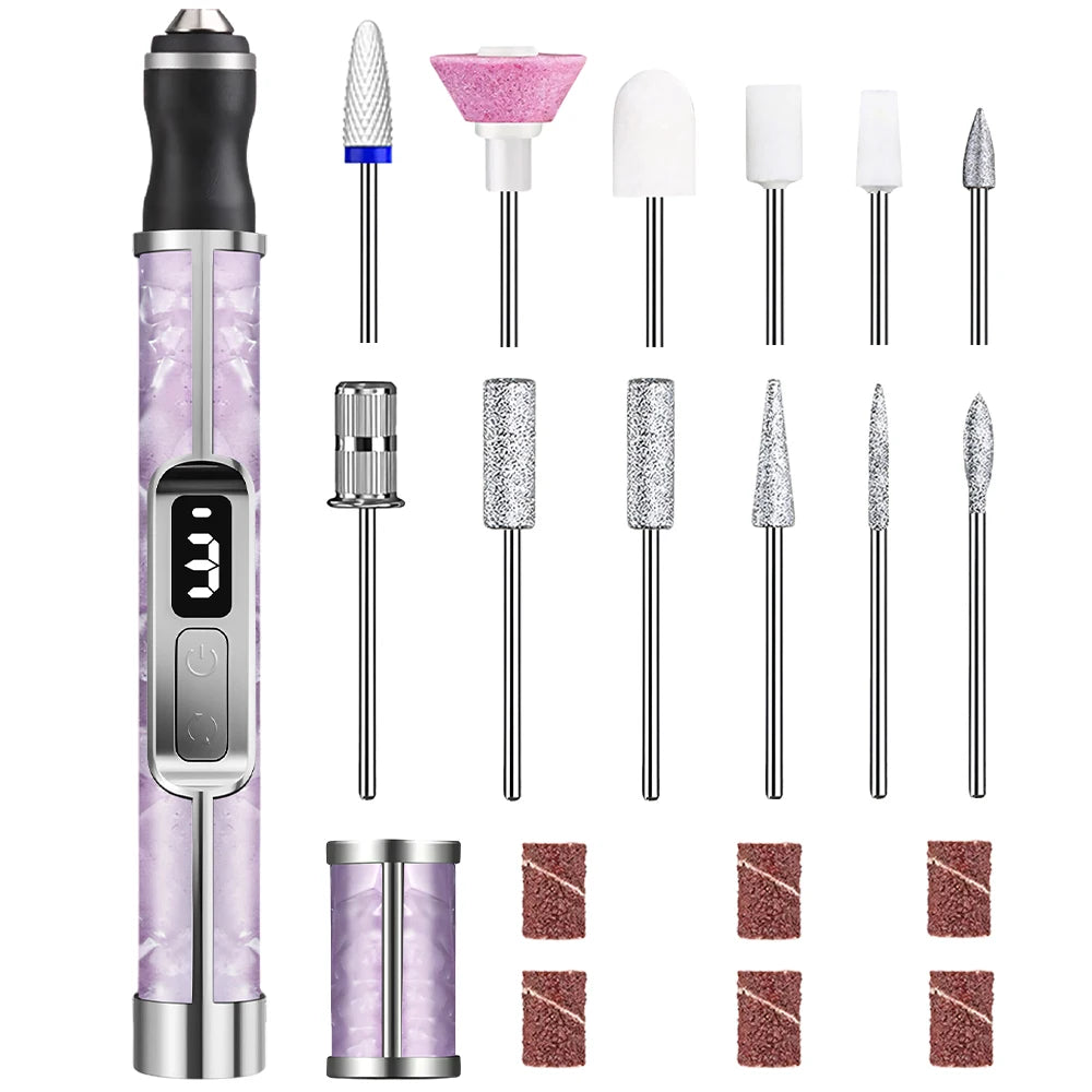 Professional Electric Nail Drill Kit with LED Display – 12 Drill Bits for Acrylic, Gel, Manicure & Pedicure Nail Polishing