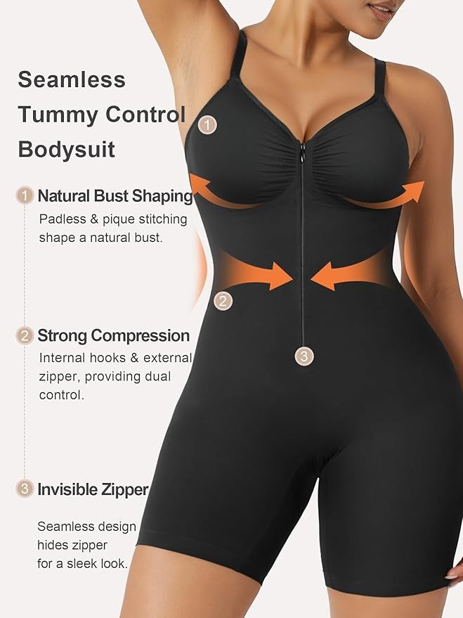 SHAPERX Shapewear for Women Tummy Control Bodysuits Zip-Up Comfort Ultra Stretch Fabric Customizable Fit Breathable Mesh Design Comfortable Fit