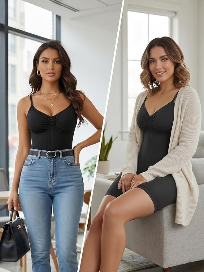 SHAPERX Shapewear for Women Tummy Control Bodysuits Zip-Up Comfort Ultra Stretch Fabric Customizable Fit Breathable Mesh Design Comfortable Fit